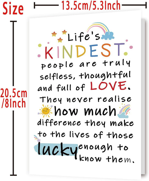YiKaLus Cute Appreciation Card for Kindest Person, Great Thank You Card with Envelope for Women Men, Sweet Friendship