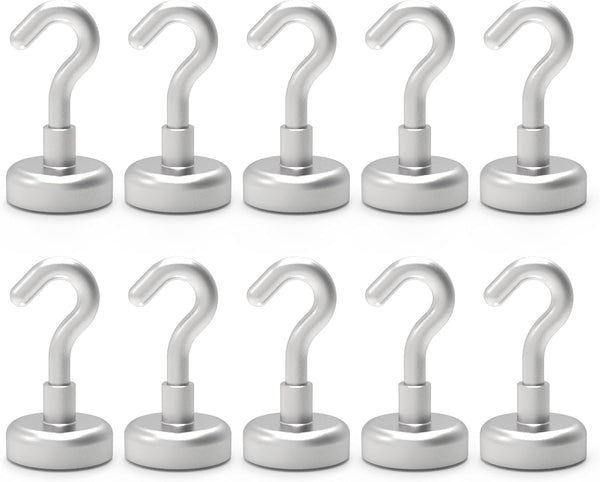 Strong Neodymium Magnetic Hooks, Heavy Duty Rare Earth Hooks for Hanging, Key Holder, Pack of 10