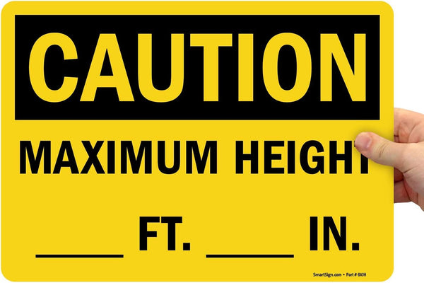 SmartSign U9-1317-ND_10x14 "Caution - Maximum Height __ Ft __ In" Write-On Label | 10" x 14" Vinyl Black on Yellow