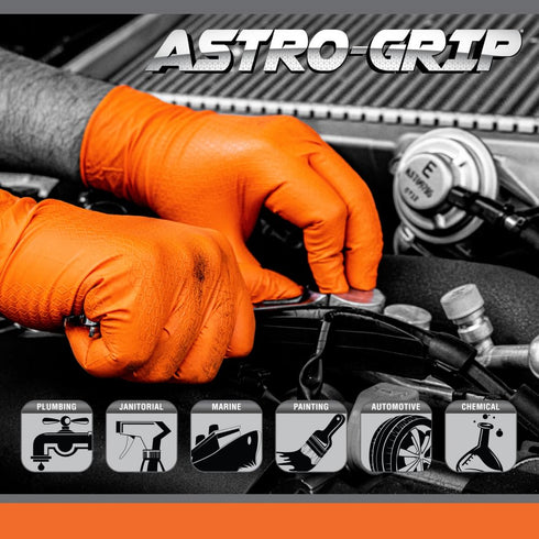 Astro-Grip Powder-Free Nitrile Disposable Gloves - Exam Grade, Size Large, Orange, 7 mil Thickness, Pack of 100