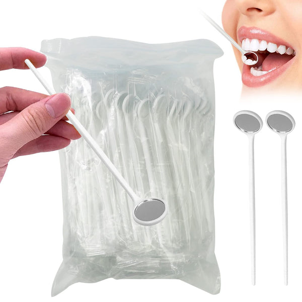 EZGO 100pcs Dental Mouth Oral Teeth Mirrors with Shiny Handle and Free Protective Packing, Every Mirror Individually