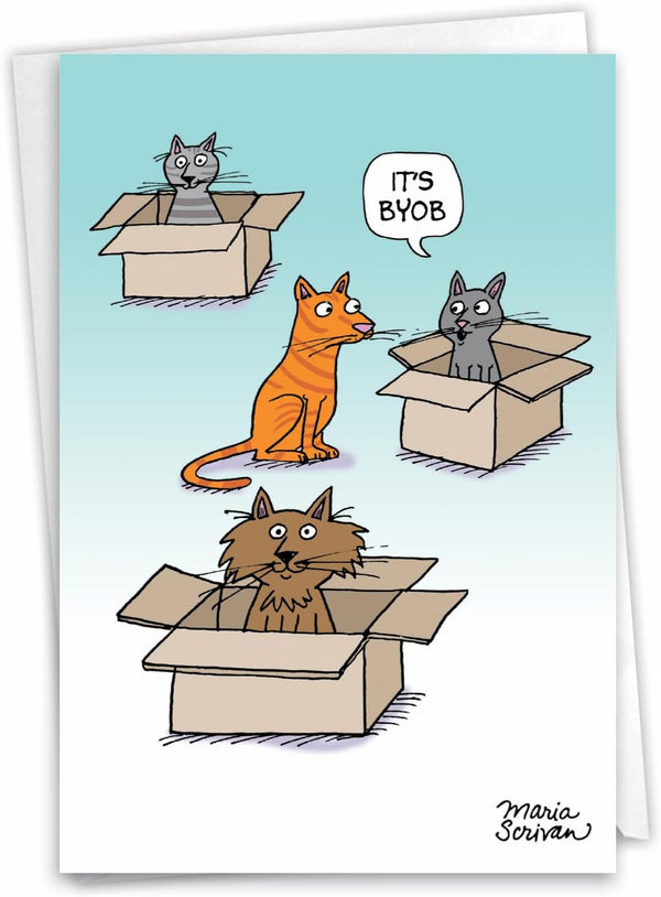 NobleWorks 1 Happy Birthday Cartoon Greeting Card, Funny Notecard with Envelope, Comic Stationery - Bring Your Own Box