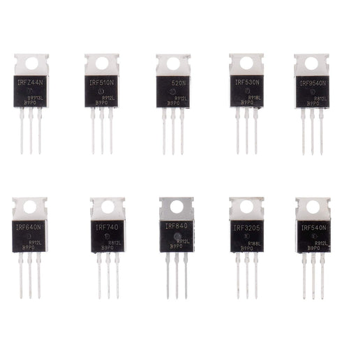 BOJACK 50 Pcs IRF Series Transistors MOSFET Assortment Kit - IRFZ44N IRF510N IRF530N IRF540N IRF640N IRF740