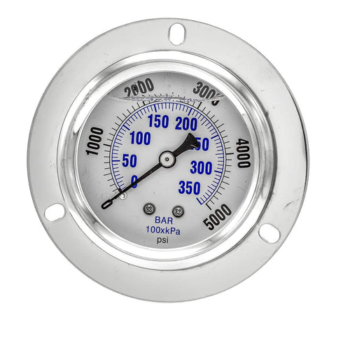PIC Gauges PRO-204L-254R Panel Mount Front Flanged Glycerin Filled Industrial Pressure Gauge, 2.5" Dial