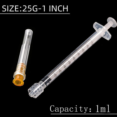 50 Pack 1ml 25Ga Plastic Dispensing Syringe Tool for Refilling, Measuring Liquids, Experiments