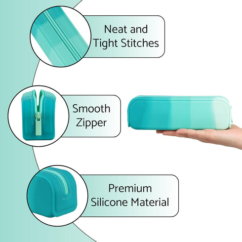 Pencil Holder Case, Gradient Color Silicone Waterproof Pencil Pouch, Portable Aesthetic Zipper Pencil Bag for School