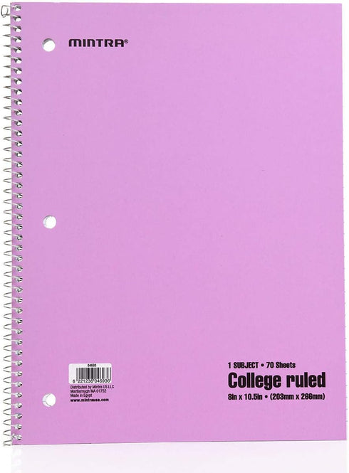 Spiral Notebooks - 6 Pack, Pastel, College Ruled, 70 Sheets, For School, Office, Business, Professional