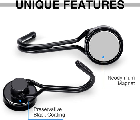 E BAVITE Swivel Swing Black Magnetic Hooks, 30lbs Neodymium Hooks with Black Epoxy Coating, Pack of 10