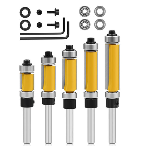 Ozmatip 5Pcs Top and Bottom Bearing Flush Trim Router Bits Set 1/4 Inch