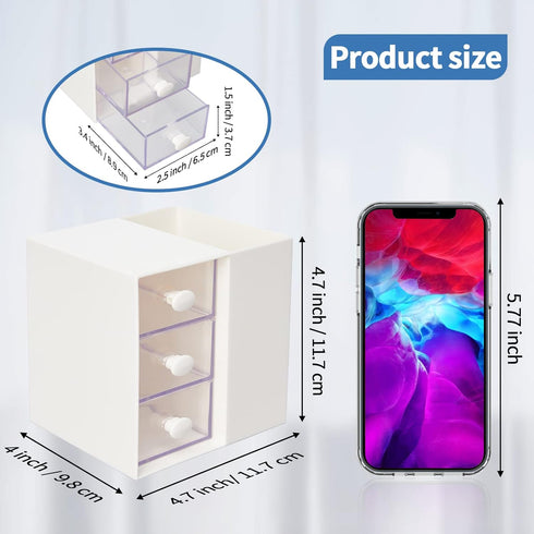 LETURE Small Desk Organizer with Drawer, Office School Storage Box for Card/Pen/Pencil/Marker, Plastic Makeup Organizer