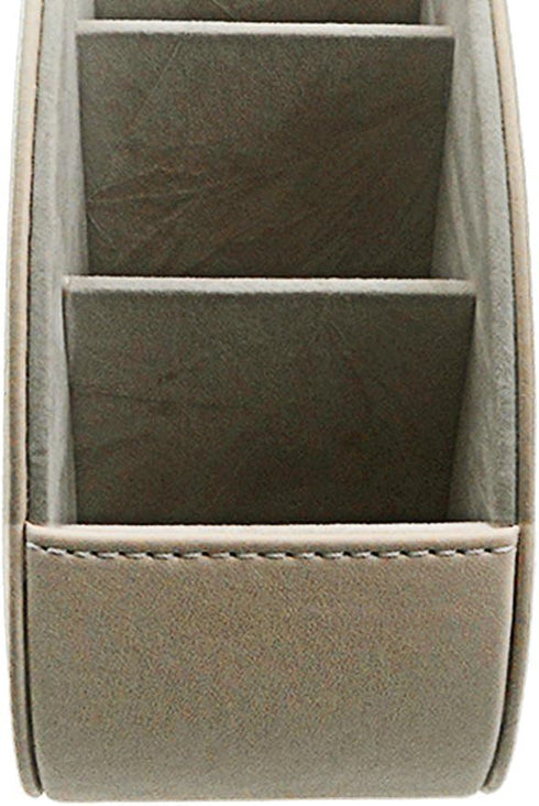 Remote Control Holder Organizer, Beige Leather Storage with 5 Spacious Compartments for Table Desk