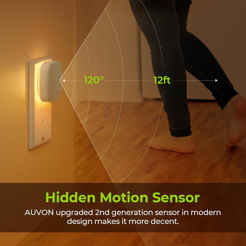 Dimmable 1-50 (4 Pack) AUVON Plug-in LED Backlit Night Light with Motion Sensor & Dusk to Dawn Sensor, Amber Nightlight