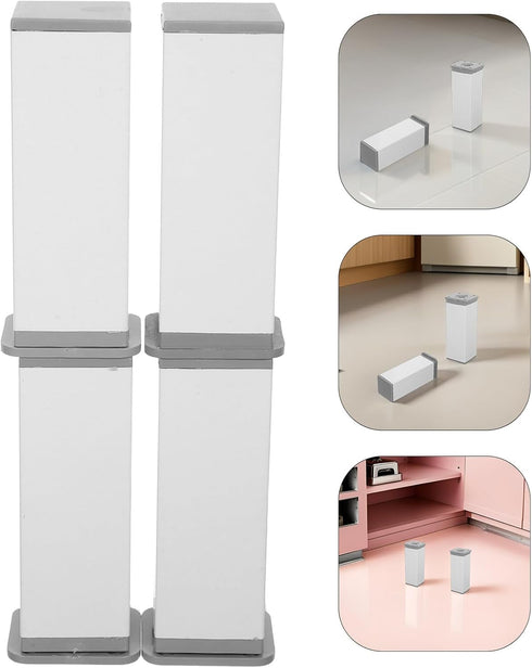 Ipetboom 4pcs 12cm Adjustable Cabinet Legs and Furniture Support Feet, White Metal Adjustable Riser Extension for Sofa