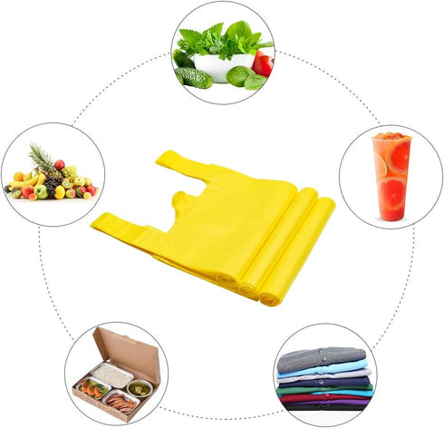 LazyMe T Shirt Bags, Plastic Bags with Handles for Grocery and Retail Shopping, 12x20 Inch, Yellow, 50pcs
