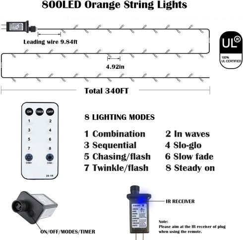 800LED 330FT 8 Christmas Lights Outdoor, Warm White String Lights, Mode Plug in Waterproof Decor Twinkle Lights