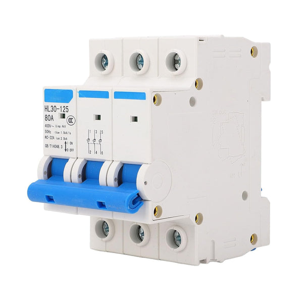 3 Pole 80A Miniature Circuit Breaker, Disconnecting Switch, DIN Rail Mount for Electrical Safety