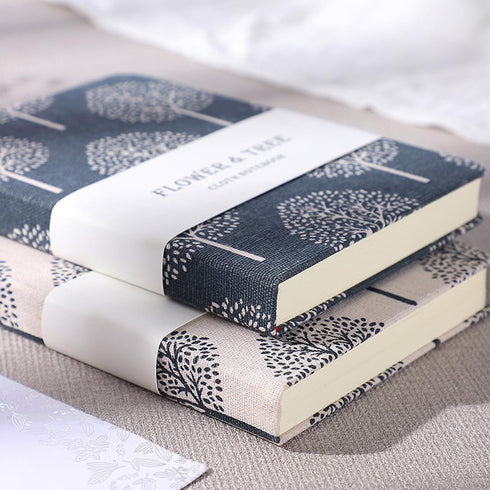 Linen Journal, Tree Printed Fabric Cloth Hardcover Notebook, B6, 264 Pages, 5x7 Small Ruled & Blank Sketchbook