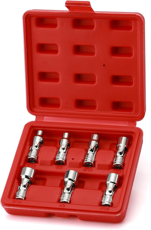 EMENTOL 7PCS 1/4" Drive Universal Joint Socket Set, 6 Point, SAE Flex Socket Set, Swivel Head