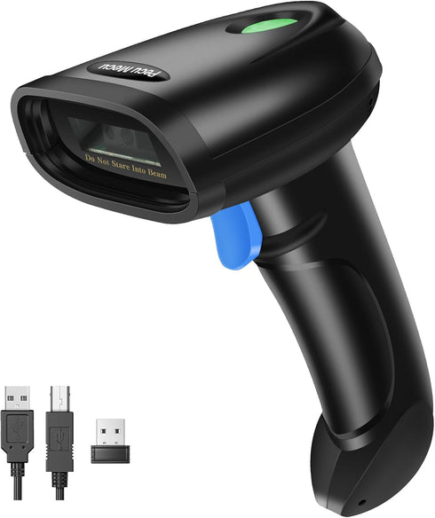 PecuMecu Bluetooth 1D&2D Barcode Scanner, 3-in-1 Bluetooth & USB Wired & 2.4G Wireless
