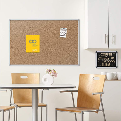 Mead Cork Bulletin Board, Framed 3' x 2' Message Board with Aluminum Frame (85361)