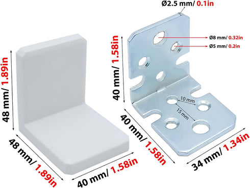 MR.BRACKET Pack 4, MR BRACKET L Bracket, White Shelf Brackets of Heavy Duty Cabinet Hanging Brackets, Plastic Cover