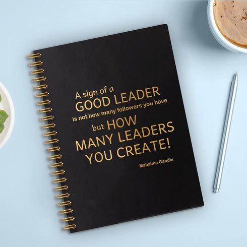 QYUVK A Sign of a Good Leader Black Gold Hardcover Spiral Notebook, 160 Pages, Leader Appreciation Gift