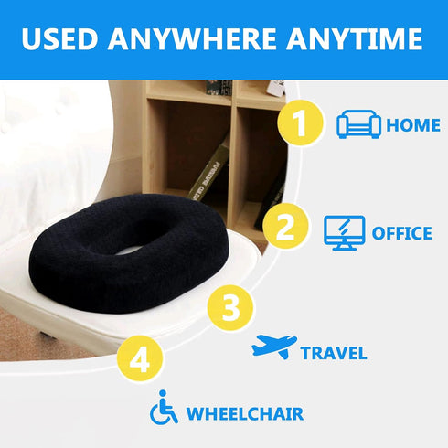 Tailbone Donut Pillow Seat Cushion for Pain Relief - Orthopedic Gel & Memory Foam with Cooling Layer, Non-Slip Base