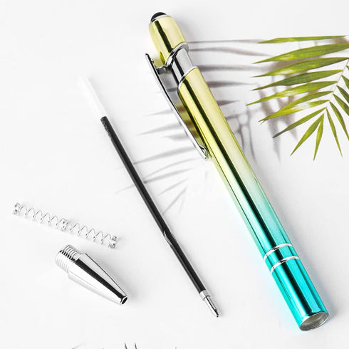 AUAUY 6PCS Ballpoint Pens, 2 in 1 Stylish Metal Stylus Pen with 12 Refills, Black Ink Medium Point