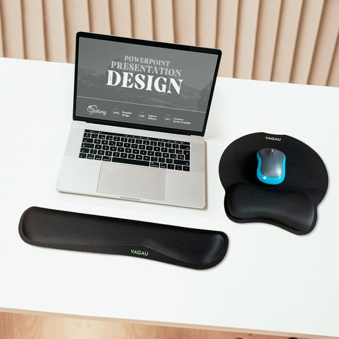 Set (2 Pack) VAGAU Premium Keyboard Wrist Rest and Mouse Pad Wrist Support, Ergonomic Memory Foam for Office, Laptop