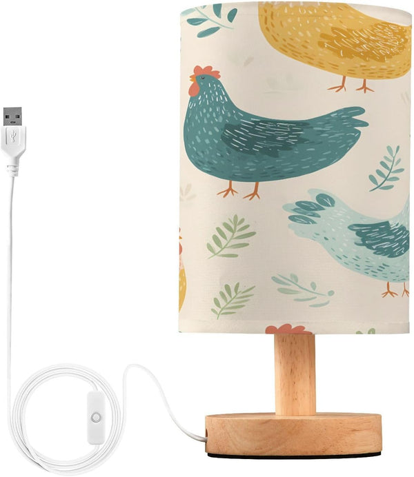 ALAZA Doodle Rooster Chicken Leaves Bedside Table Lamp with USB Port for