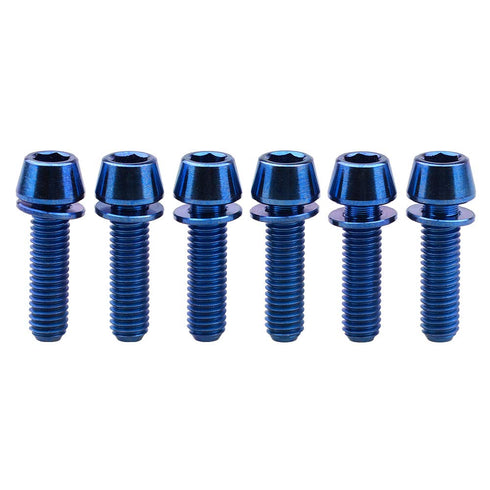 Titanium Ti Allen Hex M5x16 Tapered Head Bolt with Washer - Pack of 6 (Blue, M5x18mm) for Bicycle Stem Parts