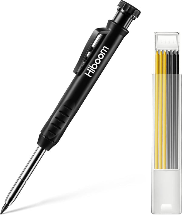 Hiboom Solid Carpenter Pencil Set with 7 Refills and Built-in Sharpener for Woodworking and Design