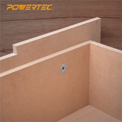 POWERTEC 1/4-20 T Nuts, 50 Pcs | 4 Pronged Tee Nuts for Bolts, Threaded Inserts for Wood Working, Rock Climbing Holds,