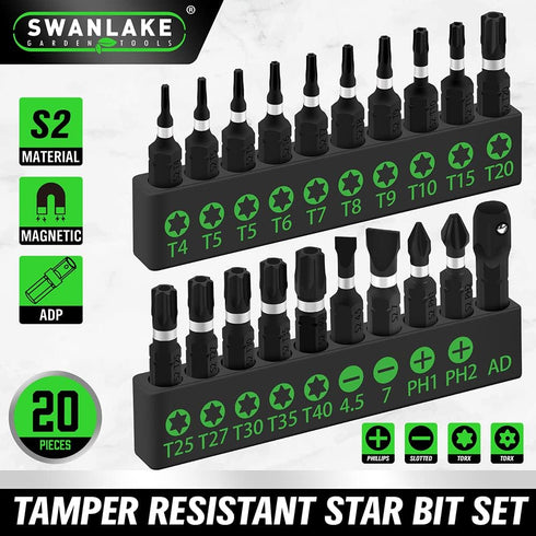 SWANLAKE 20PCS Tamper Resistant Star Bit Set, Impact Grade Security Torx Bit Set with 1/4-inch Hex Shank