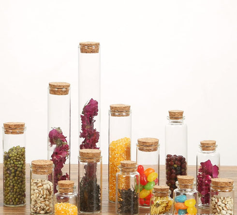 10Pcs 60ml Glass Test Tubes with Cork Stoppers, Clear Flat Borosilicate Glass Bottles for Storage