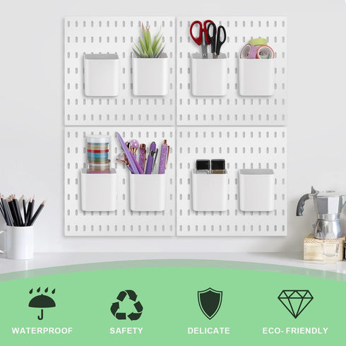 4 Pcs Pegboard Cups with Hooks, 2.9 x 3.5 x 3.2 Inch Pegboard Bins Accessories, Pegboard Containers Peg Board Organizer Cups for Garage Wall Kitchen Office Workbench Home (White) by Tanlade