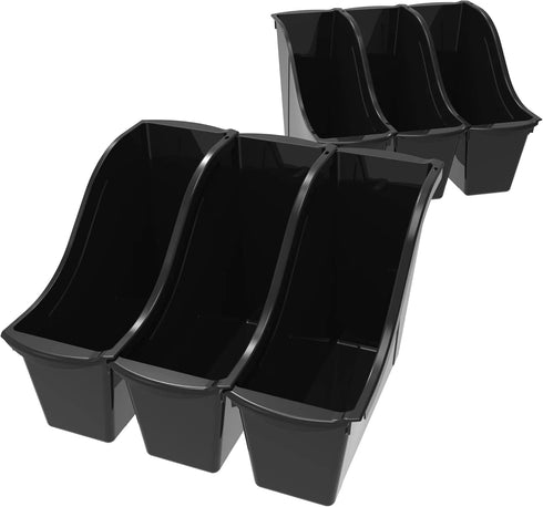Storex Small Book Bin, Linking Storage Bins, Dry Erase Surface, 11.75" x 8.5" x 4.5", Onyx, 6-Pack