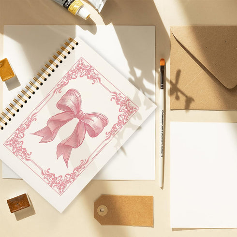 Pink Bow Coquette Journal - 5.5x8.3 Hardcover Spiral Notebook, Preppy Aesthetic Desk Accessories for Women