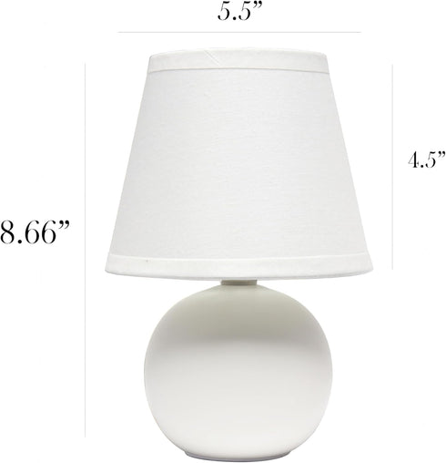 LT1196-OFF-2PK 8.66" 2-Pack Set Simple Designs Chic Little Globe Ceramic Table Lamp with Matching Tapered Shade