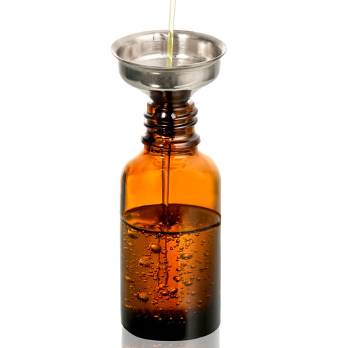 AOZITA Set of 4, 1 oz Eye Dropper Bottles with 1 Stainless Steel Funnel & 4 Labels - 30ml Dark Amber Glass