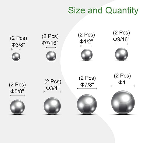 16pcs 8 304 3/8" 7/16" 1/2" 9/16" 5/8" 3/4" 7/8" 1" uxcell Size Bearing Balls Assortment Stainless Steel with Storage