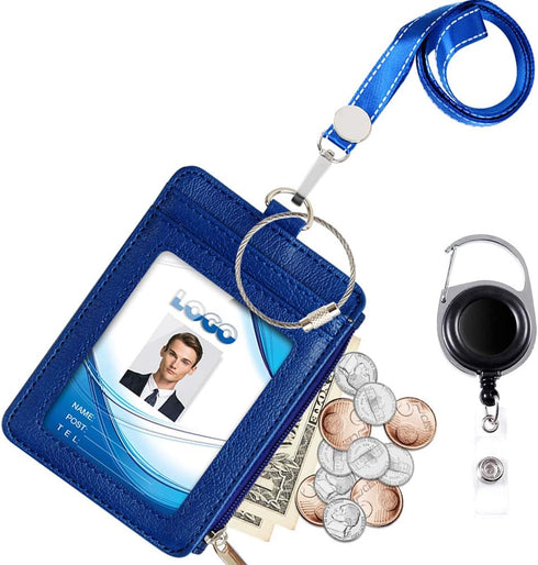 Badge Holder with Zipper - Life-Mate PU Leather ID Card Holder Wallet with 5 Card Slots and Zipper Pocket