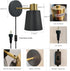 YJQHXY Set 2 3-Prong of Black & Gold Wall Sconces, Plug-in or Hardwired, Adjustable Metal Shade, Reading Lights