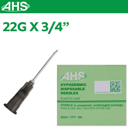 Sterile Disposable Injection Needle with Cap for Animal, Pet, Poultry, and Industrial Dispensing (22G X 3/4)