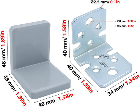 MR.BRACKET Pack 2, MR BRACKET L Bracket, Gray Shelf Brackets of Heavy Duty Cabinet Hanging Brackets, Plastic Cover
