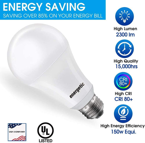 150 Watt LED Light Bulb, Super Bright A21 5000K Daylight, Non-Dimmable, 2300lm, High Lumen, UL Listed, 2-Pack