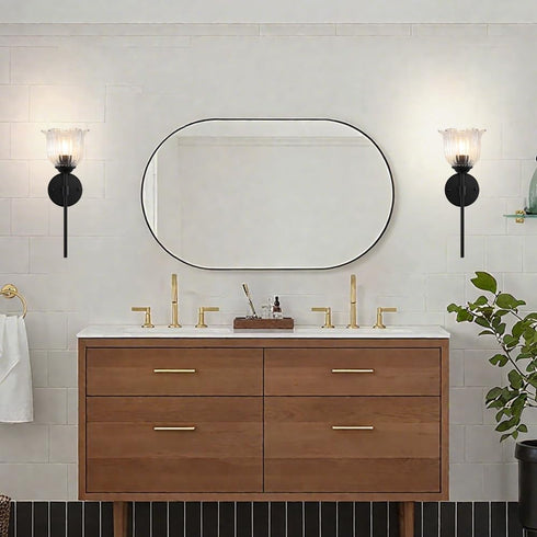 Ioptang 1-Light, Black Wall Sconces Modern Wall Sconce with Clear Glass Flower Shade, Hardwired Wall Mount Light