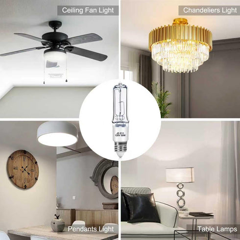 4-Pack JDE11 120V 50W Bulbs, E11 T4 Bulb, 600LM 2700K Dimmable Halogen Mini Candelabra Base Light Warm White