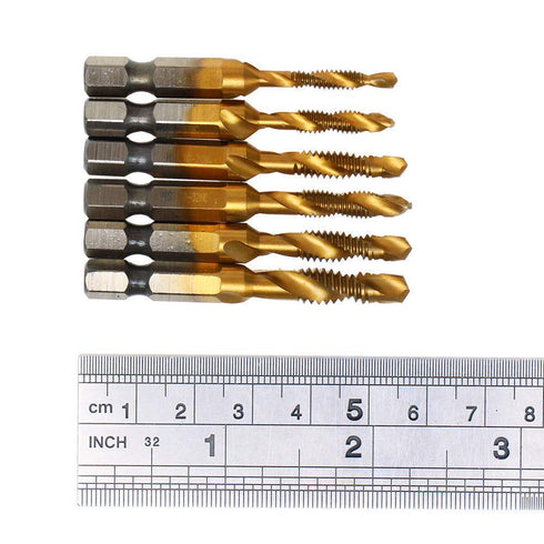AUTOTOOLHOME 6 Pack Titanium Combination Drill Tap Bit Set, Screw Tapping SAE Sizes