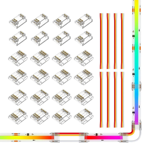 BTF-LIGHTING 3Pin 12mm Width Transparent Connector Kit, 8 Pairs of Wire to Strip Connectors for LED Strip